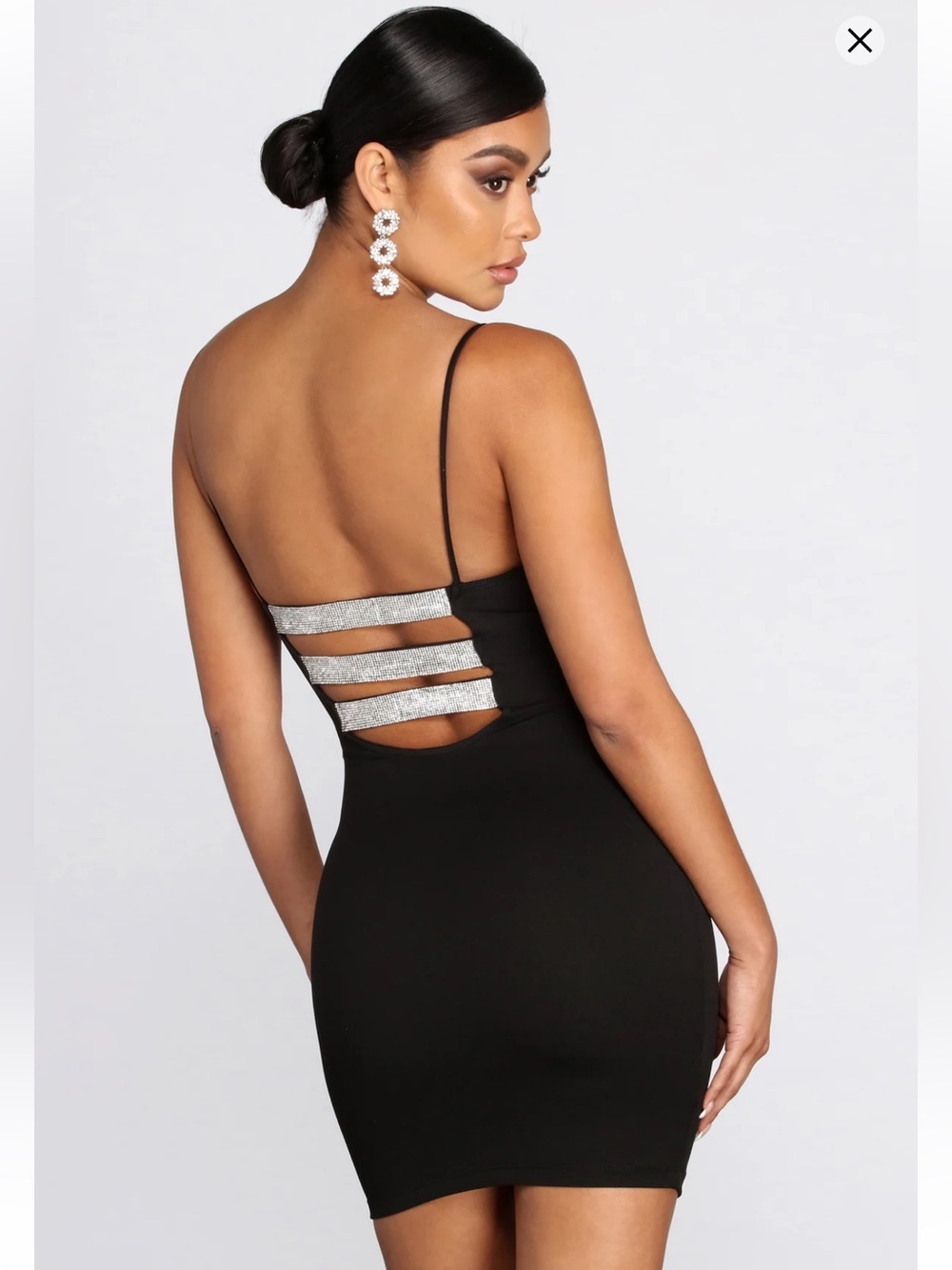 Windsor Black Mini Dress with Crystal-Strap Accent